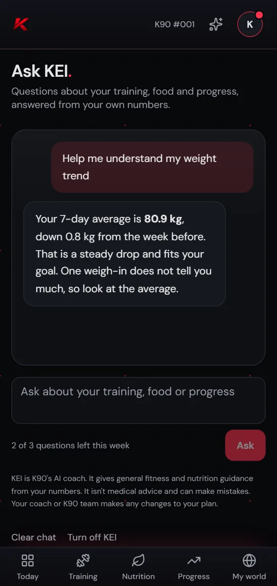 Asking KEI whether weight is trending the right way